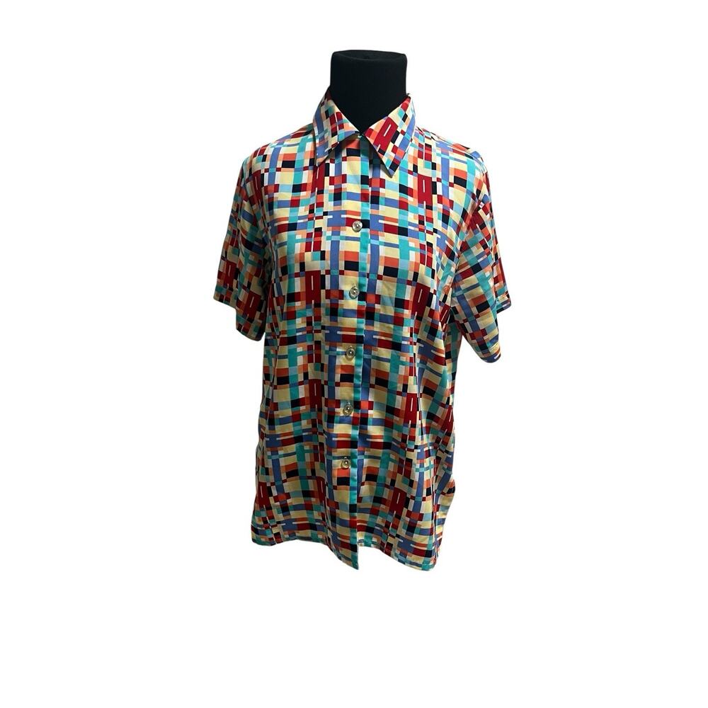 Jordan Womens Size Small Vintage Colorful Short Sleeve Button Front Blouse